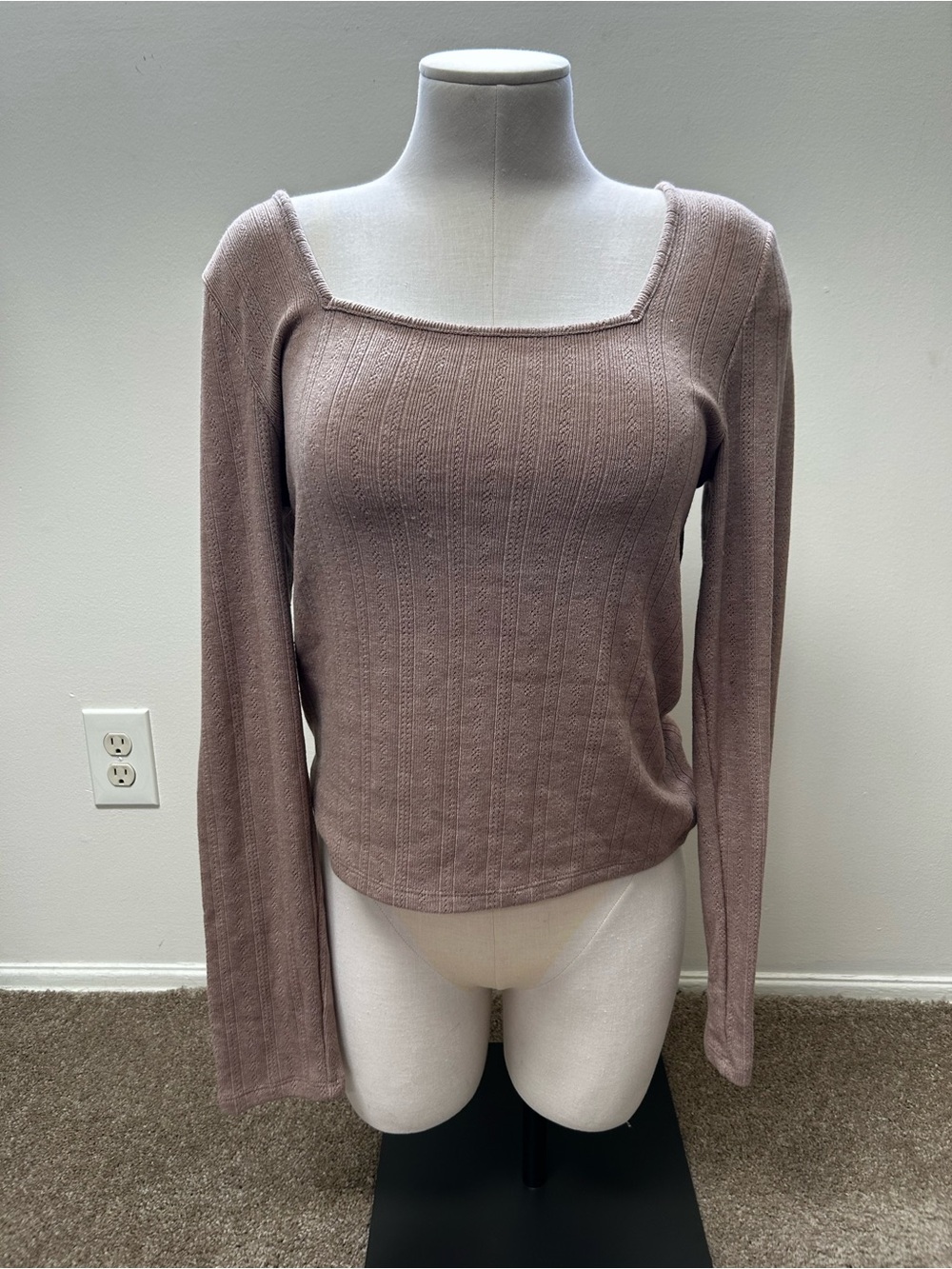 American Eagle Outfitters Ribbed Long Sleeve Top - Taupe